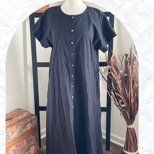 Madewell Midi Short Dolman Sleeve Button Front Cotton Black Dress Size Medium